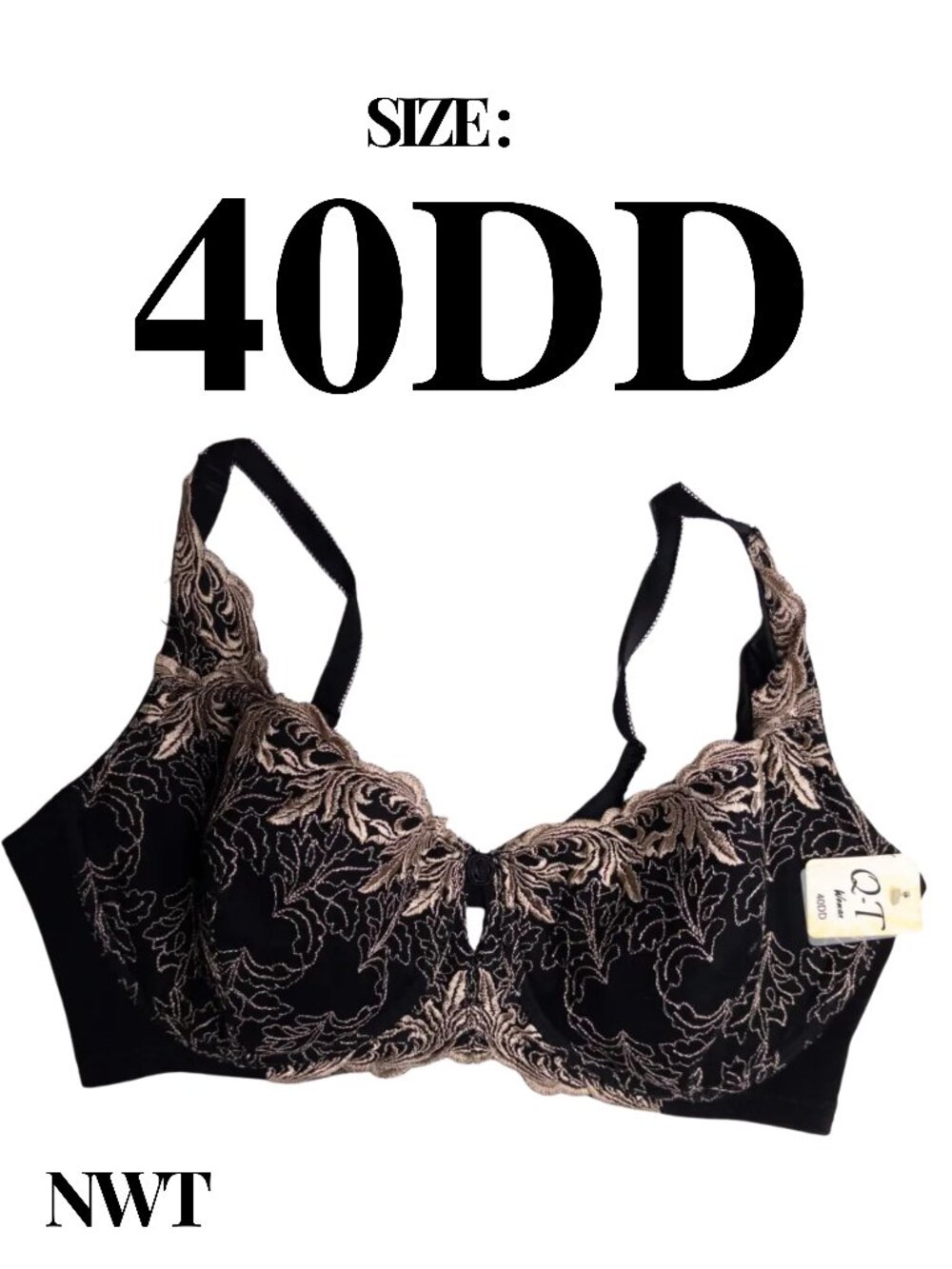 Q-T Intimates — NWT — Embroidered Lace Underwire Bra — Size 40DD